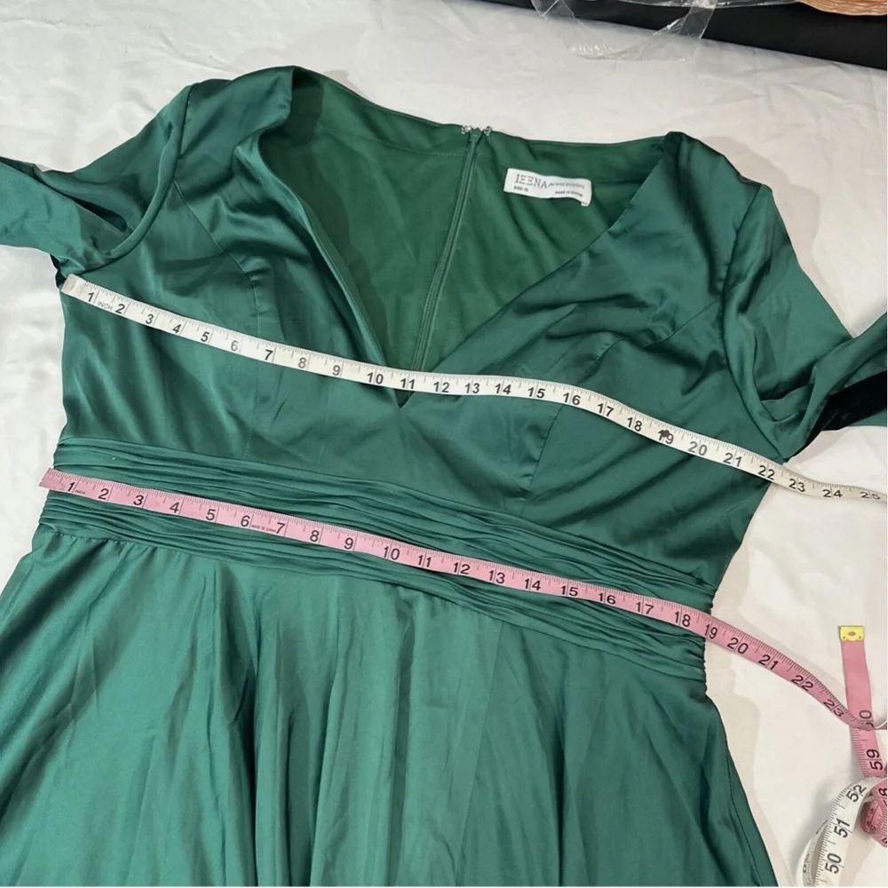 NEW IEENA Mac Duggal [ 16‎ ] Long Sleeve V-Neck A-Line Gown Emerald Green - Picture 3 of 16